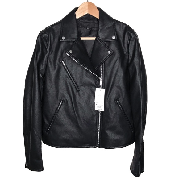 Uniqlo Vegan Faux Leather Biker Moto Jacket M New - Picture 2 of 8